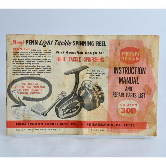 Vintage 1968 Penn Fishing Reels Catalog 30B Instruction Manual Repair Parts List - Picture 1 of 4
